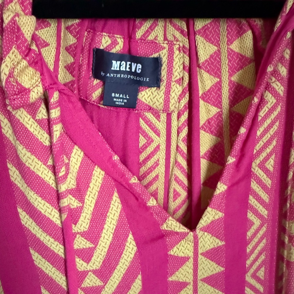 Maeve Anthropologie Dominique tunic dress in a pink and yellow geometric pattern - Picture 6 of 7